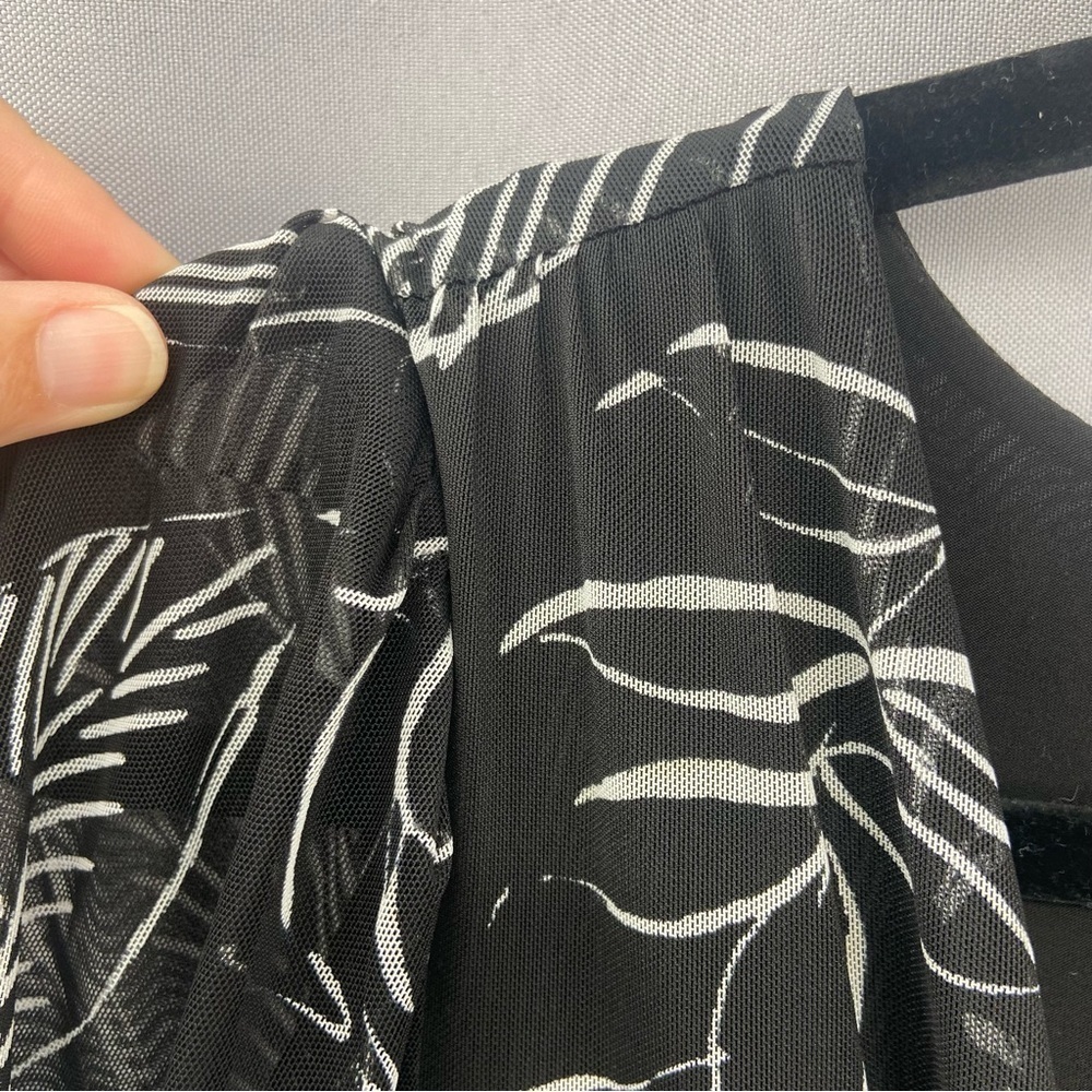 Joseph Ribkoff Surplice Wrap Midi Dress Black and White Palm Tropical Print 10 - Picture 10 of 13